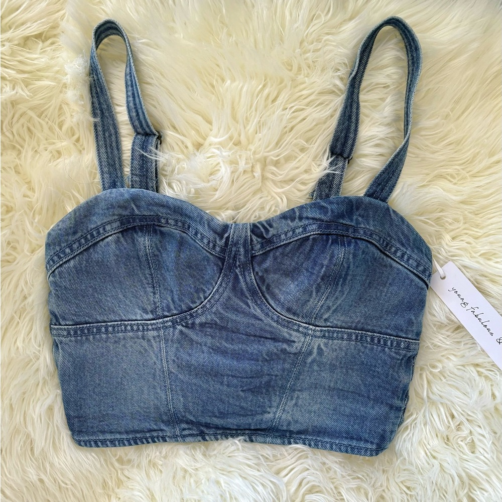 Young fabulous and broke denim bustier small adjustable straps XS back zipper.